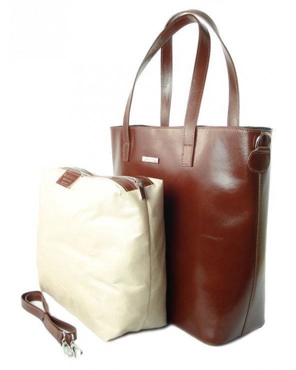 Shopper bag włoska torebka skórzana A4 Brązowy