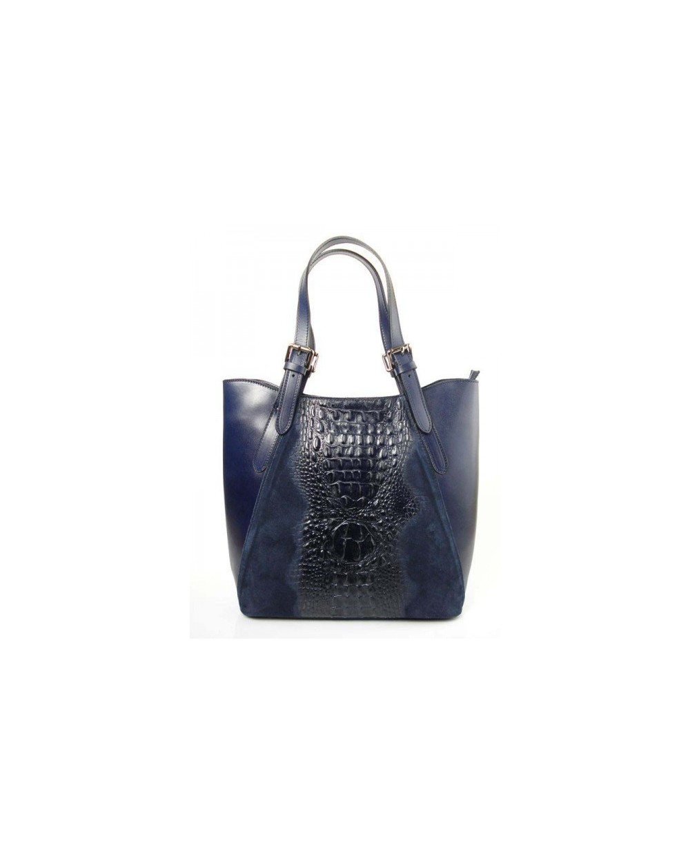 Włoski shopper bag z krokodylem Granatowa