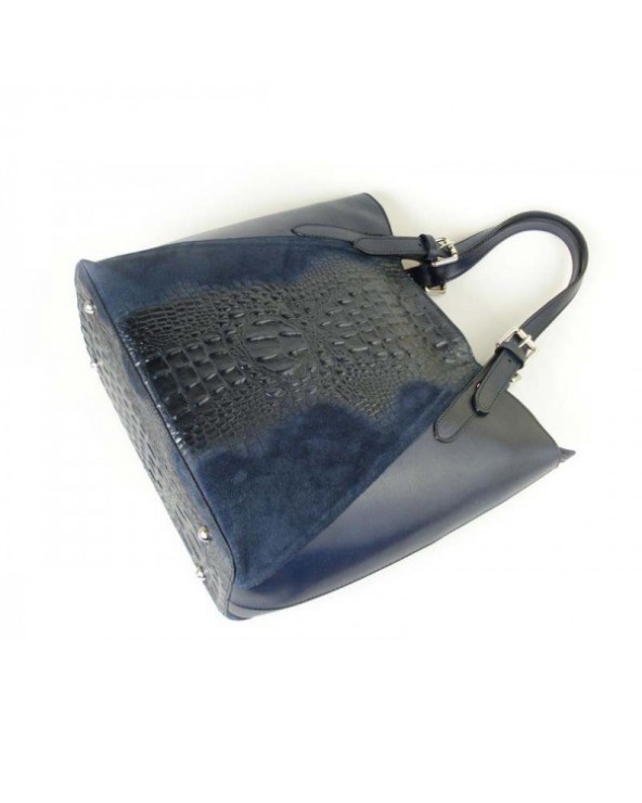 Włoski shopper bag z krokodylem Granatowa