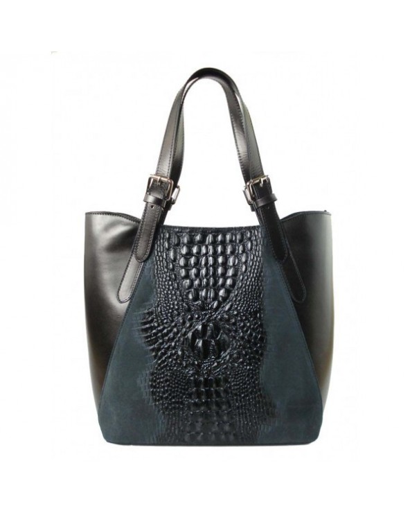 Włoski shopper bag z krokodylem Czarna