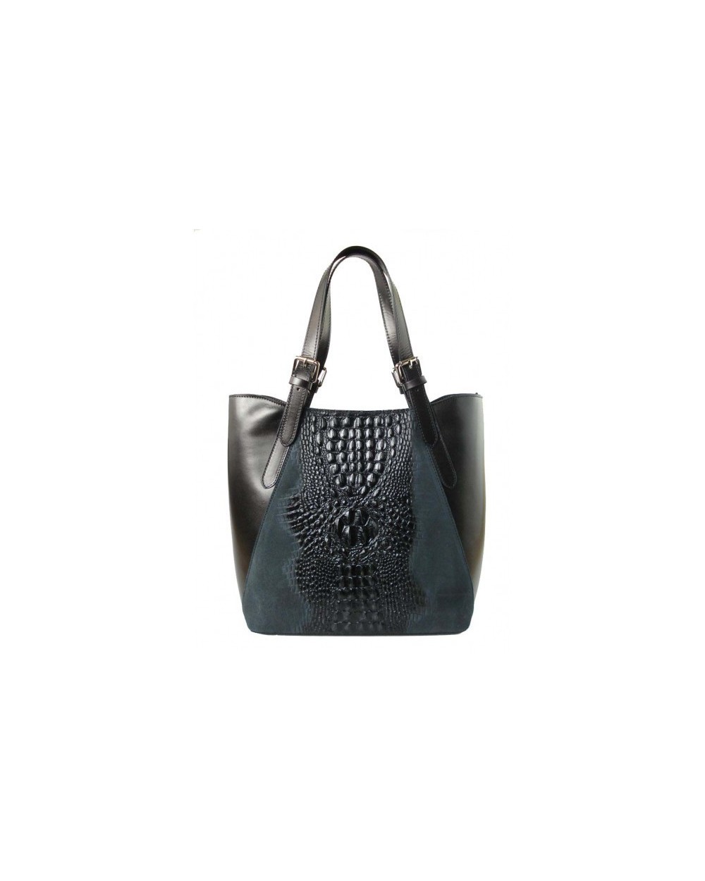 Włoski shopper bag z krokodylem Czarna
