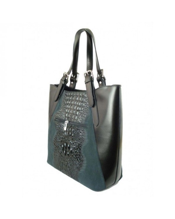 Włoski shopper bag z krokodylem Czarna