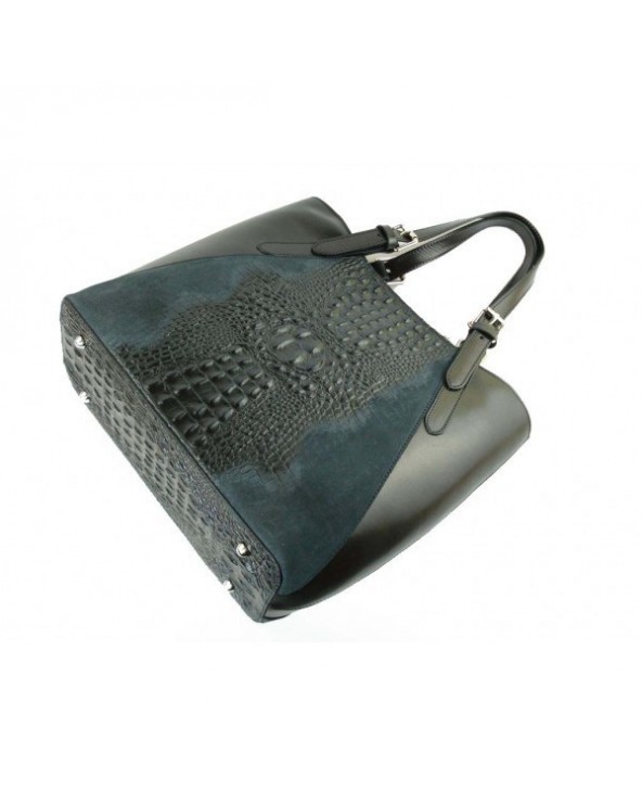 Włoski shopper bag z krokodylem Czarna
