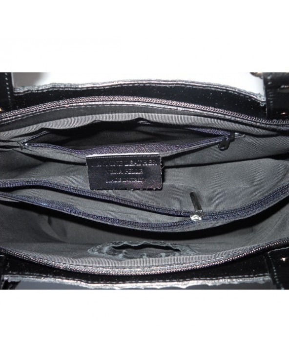 Włoski shopper bag z krokodylem Czarna