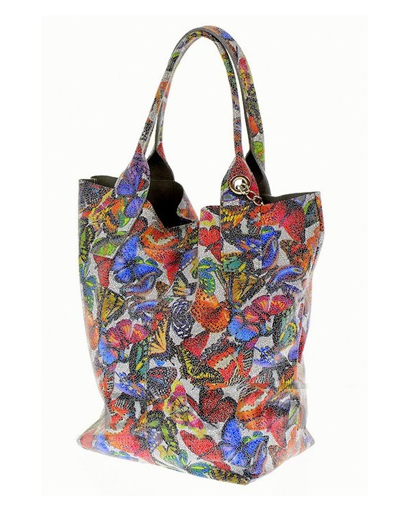 Skórzana torebka shopper worek motyle print