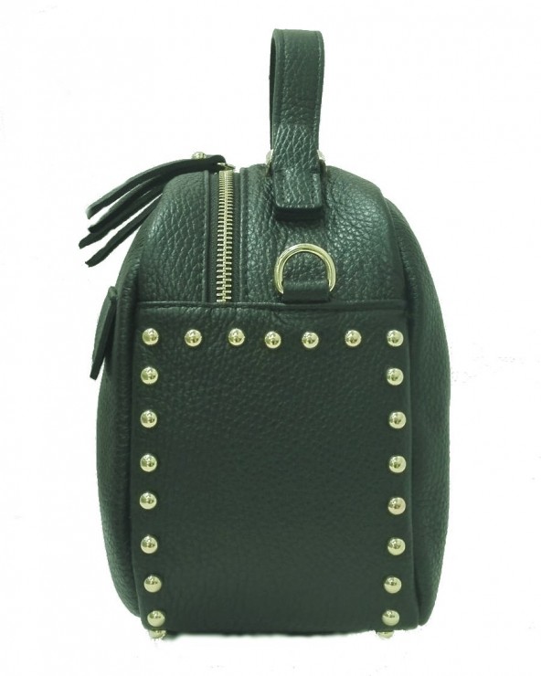 Skórzana listonoszka kuferek z ćwiekami zieleń militarna