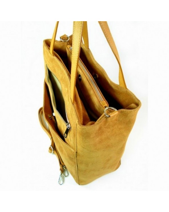 Włoski zamszowa torebka shopper bag camel