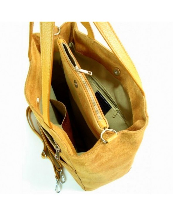 Włoski zamszowa torebka shopper bag camel