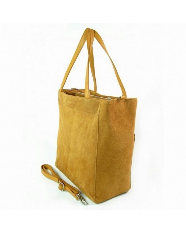 Włoski zamszowa torebka shopper bag camel