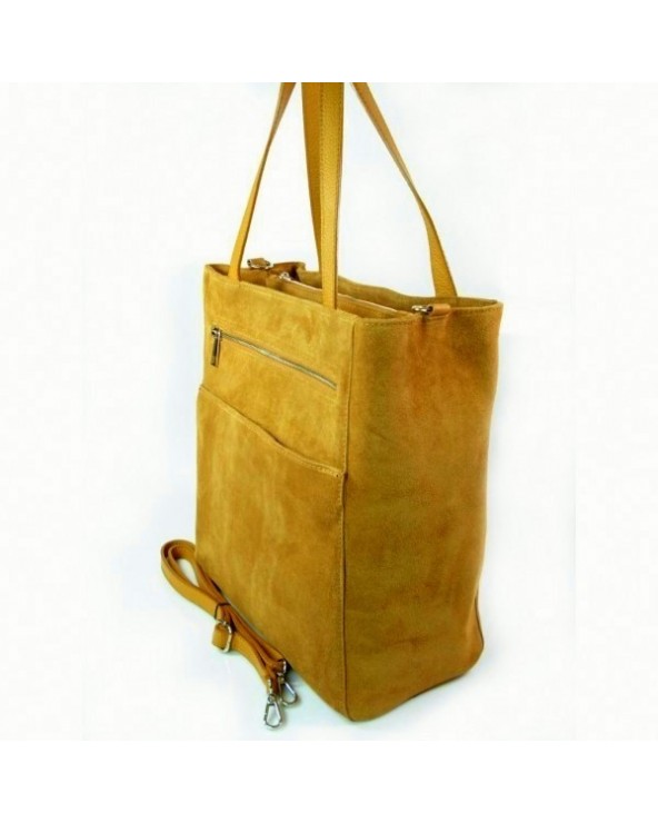 Włoski zamszowa torebka shopper bag camel