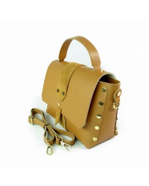 Skórzana listonoszka kuferek z nitami a'la Balenciaga camel