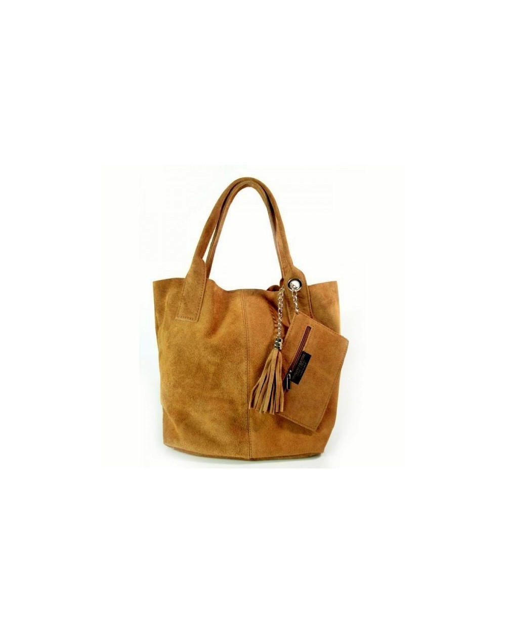 Włoska zamszowa torebka shopper worek camel