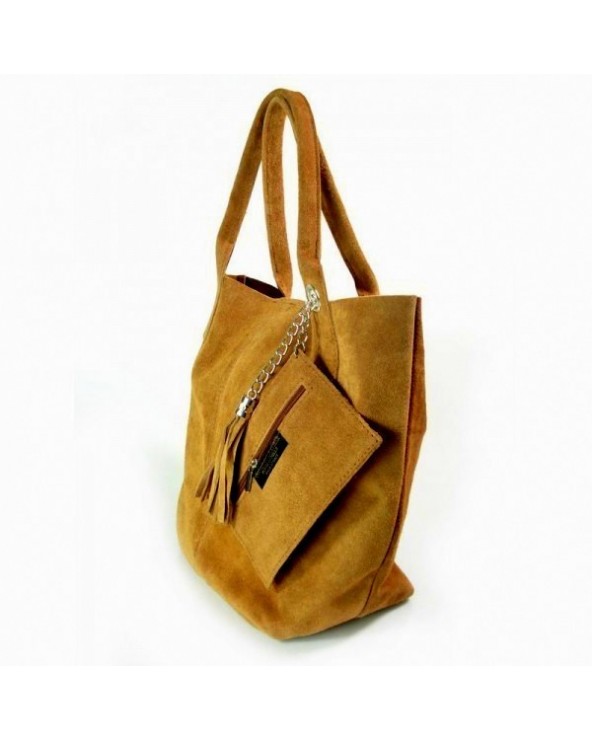 Włoska zamszowa torebka shopper worek camel