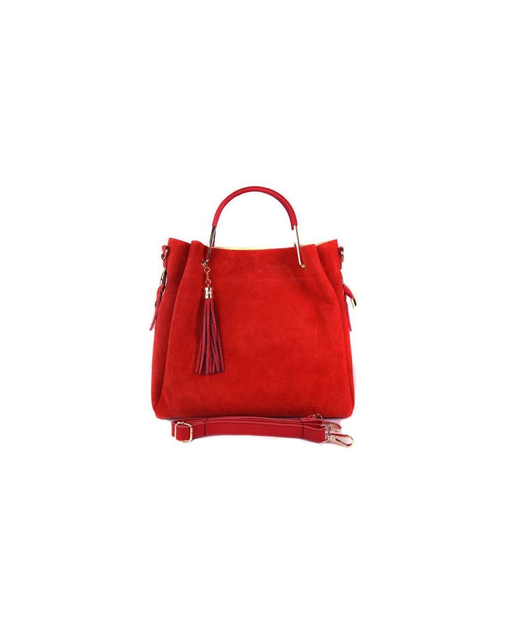 Włoska torebka zamszowa duży kuferek z frędzelkiem a'la LV czerwony
