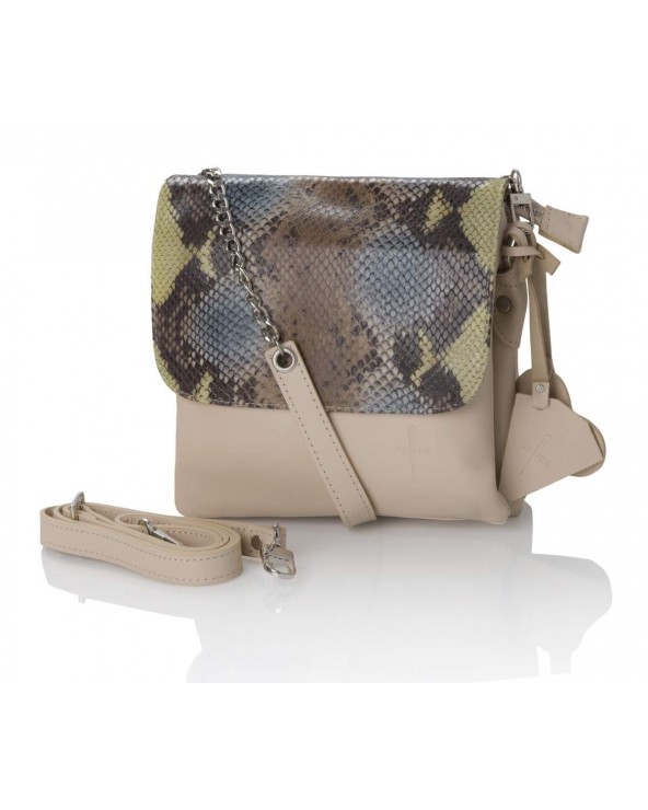 Wężowa listonoszka skórzana beż i skóra pytona