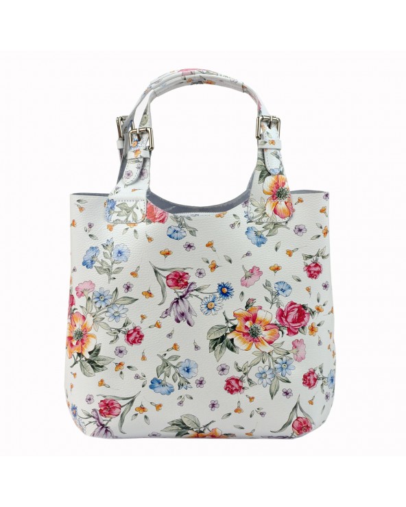 Skórzany shopper zarka w kwiaty torebka damska