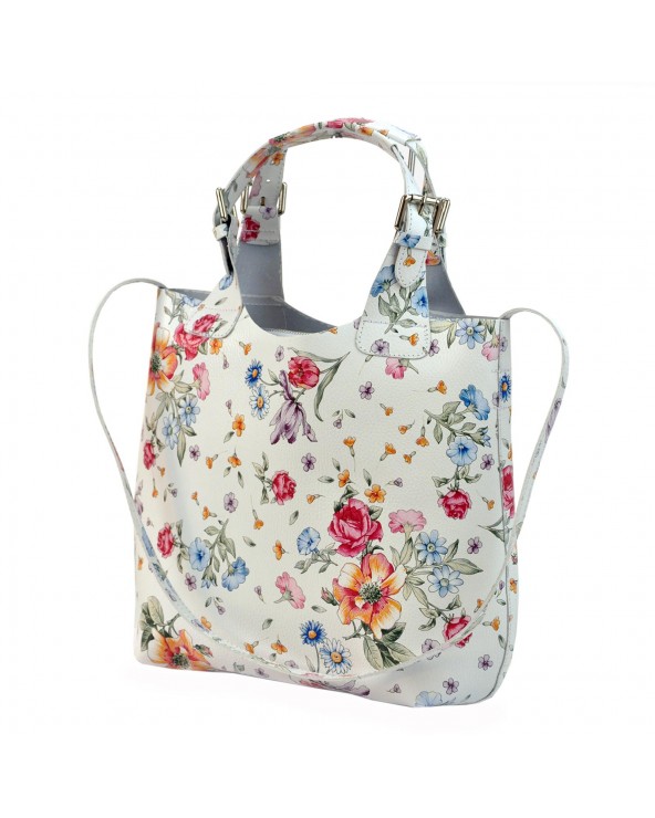 Skórzany shopper zarka w kwiaty torebka
