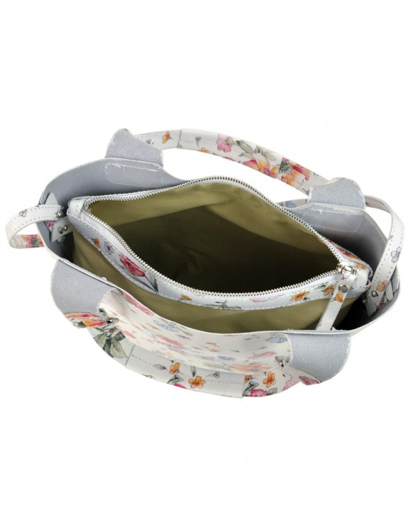 Skórzany shopper zarka w kwiaty wnętrze