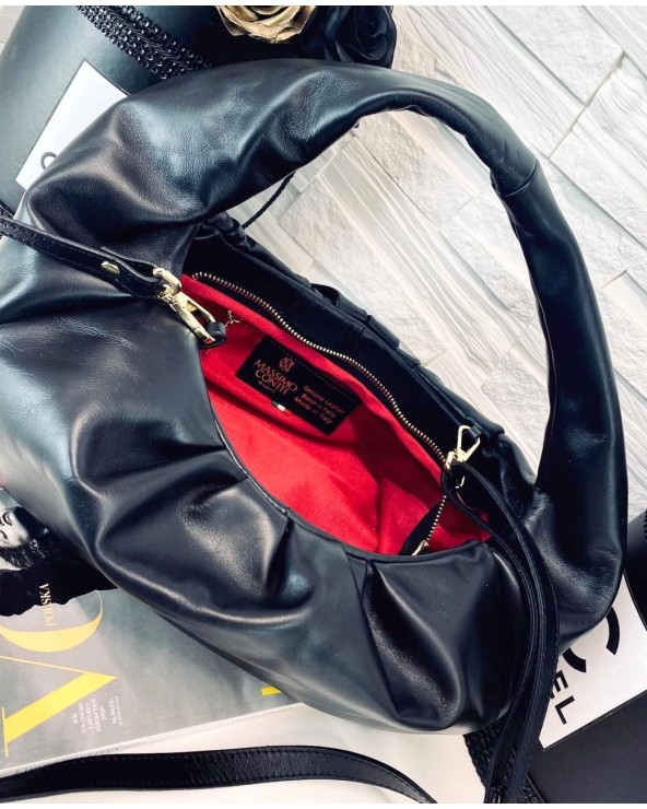 Torebka a'la Bottega Veneta sakwa Pouch czarna skórzana wnętrze