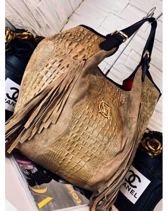 Torba XXL Massimo Contti skóra krokodyla taupe fango