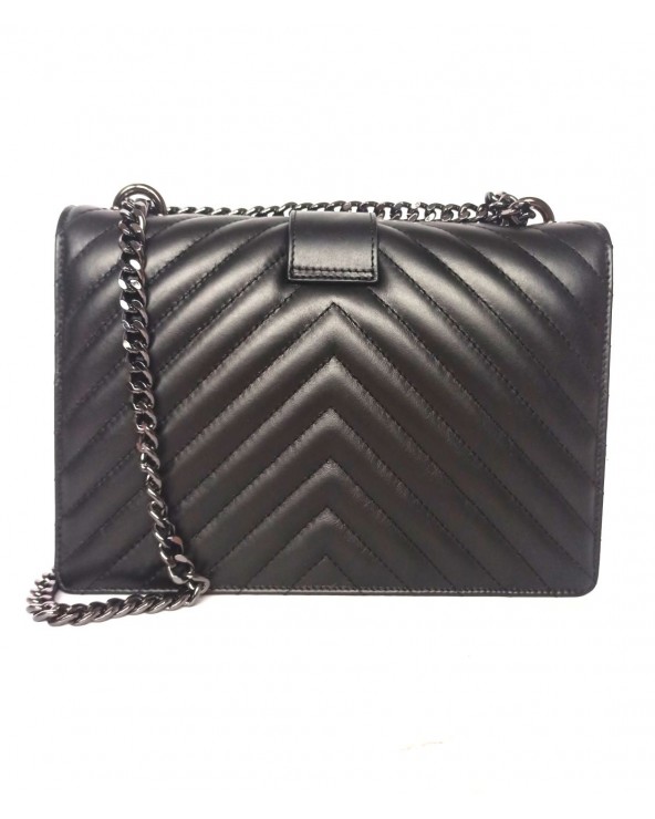 tył Pikowana skórzana torebka Swallow czarna