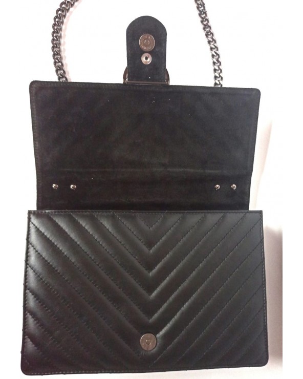 Pikowana skórzana torebka Swallow czarna wnętrze