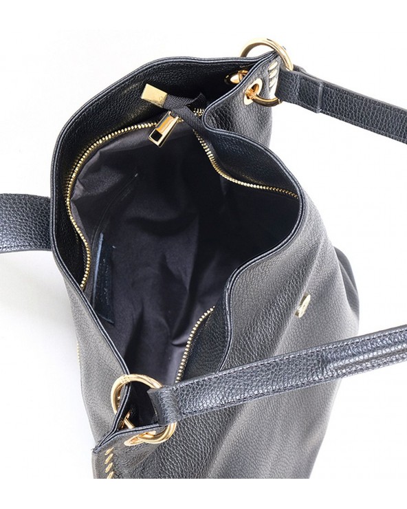 Skórzana torebka Laura Biaggi z nitami czarna wnętrze