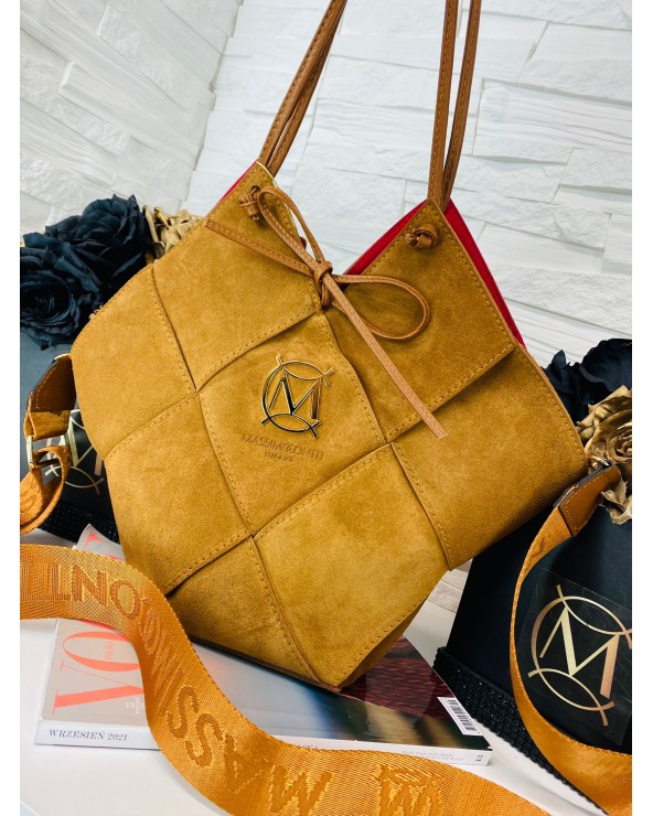 Pleciony koszyk a'la Bottega Veneta zamszowy camel