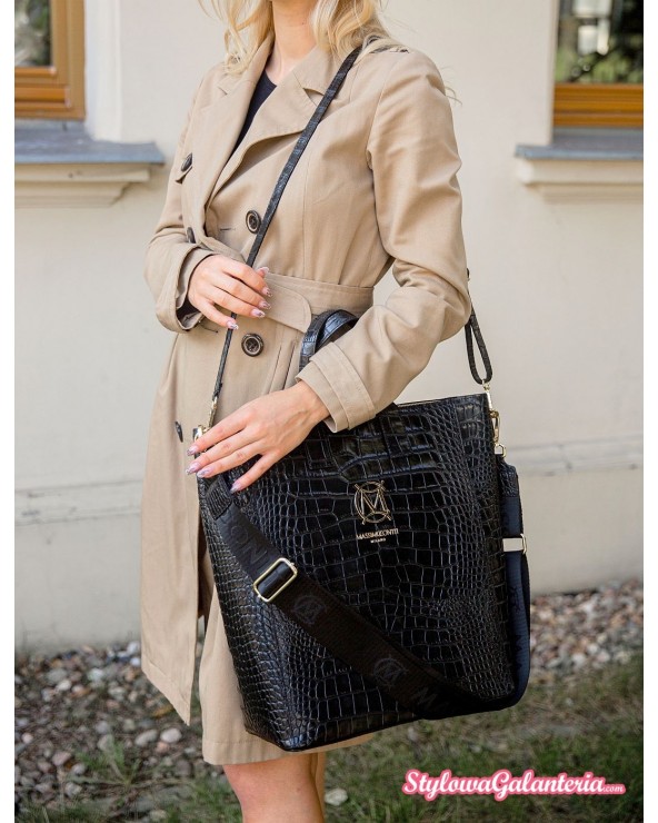 torebka massimo contti croco czarna shopper