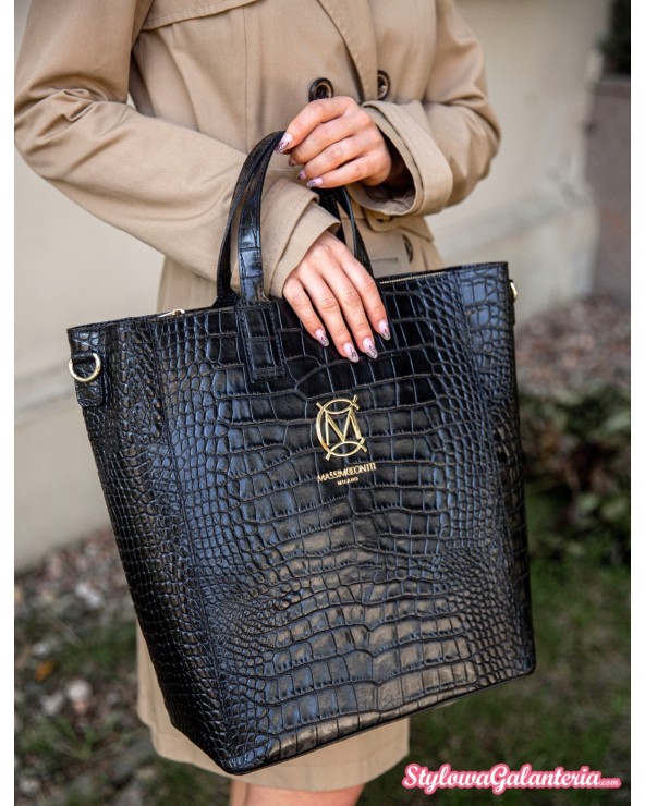 croco duży shopper massimo contti czarny
