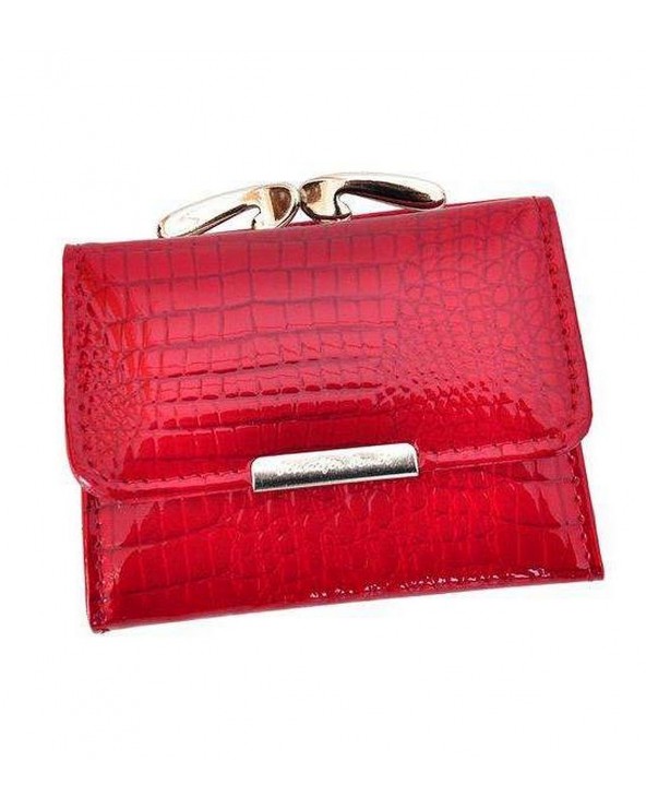 Mały damski portfel ze skóry lakierowanej croco Jennifer Jones czerwony