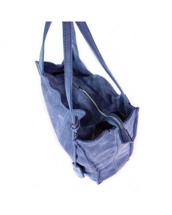 suwak Duża zamszowa torebka worek XL vera pelle niebieska jeansowa