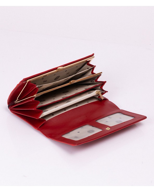 wnętrze Monnari skórzany lakierowany portfel damski croco czerwony 0030-005 red
