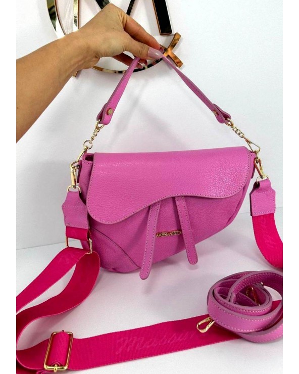 Skórzana torebka saddle bag Massimo Contti fuksja