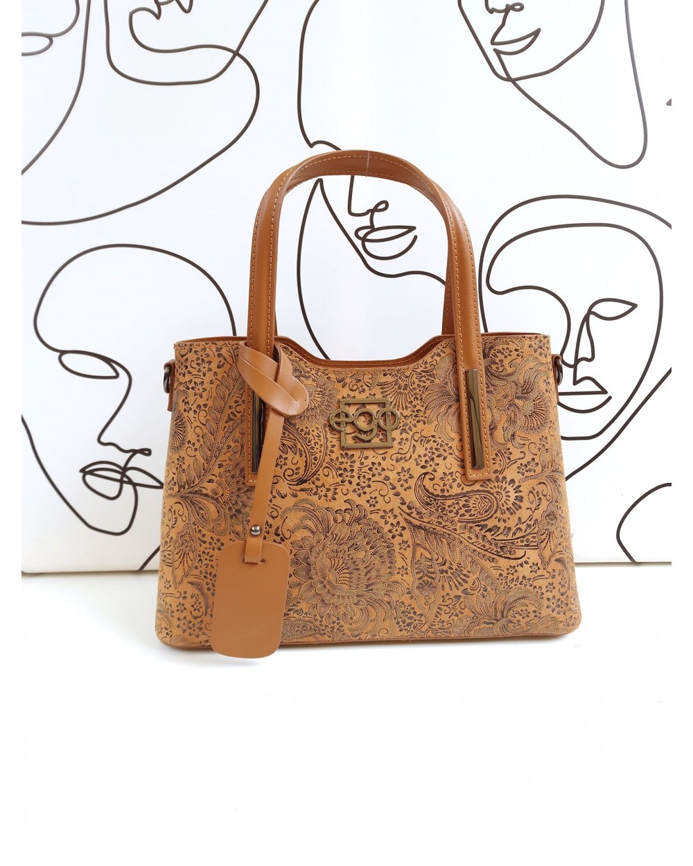 Ego kuferek skórzana torebka print camel
