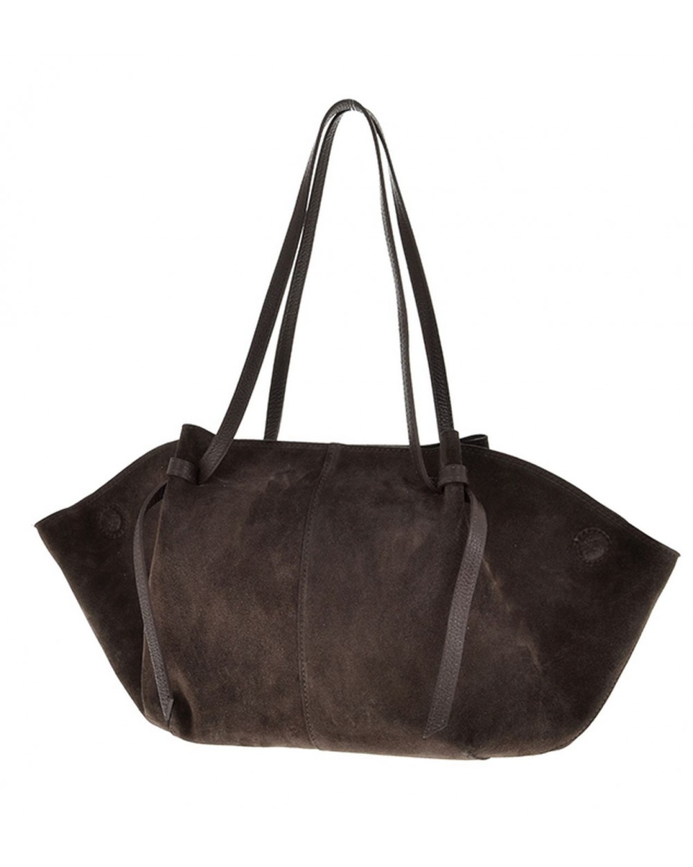 Zamszowa torebka z wiązaniami brąz czekoladowy