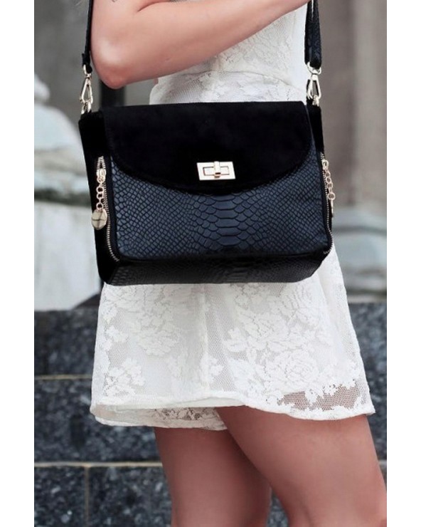 czarna listonoszka vera pelle skóra węża i zamsz