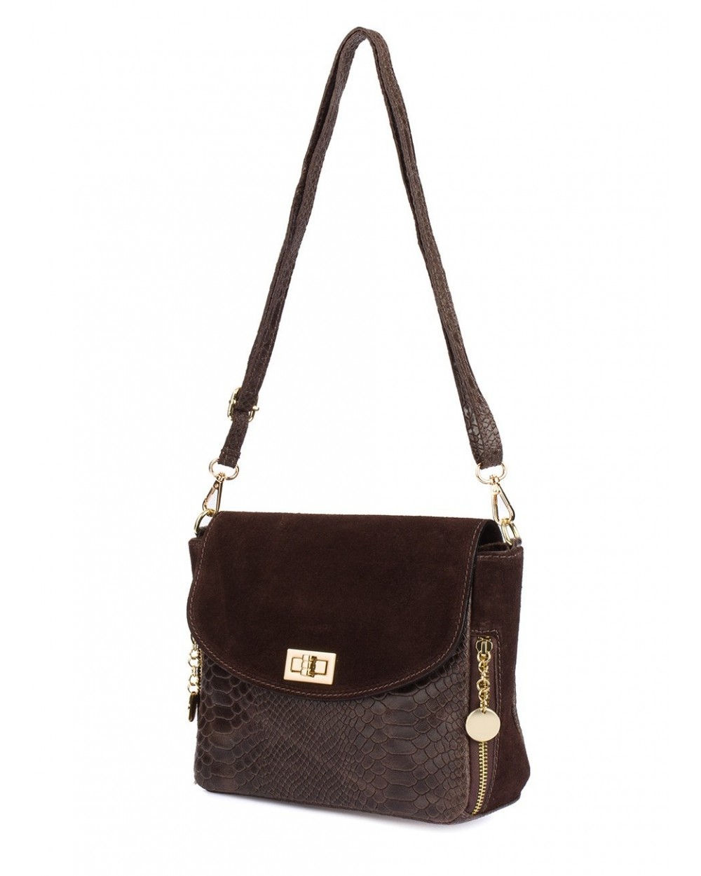 listonoszka skóra węża z zamszem brąz czekoladowy