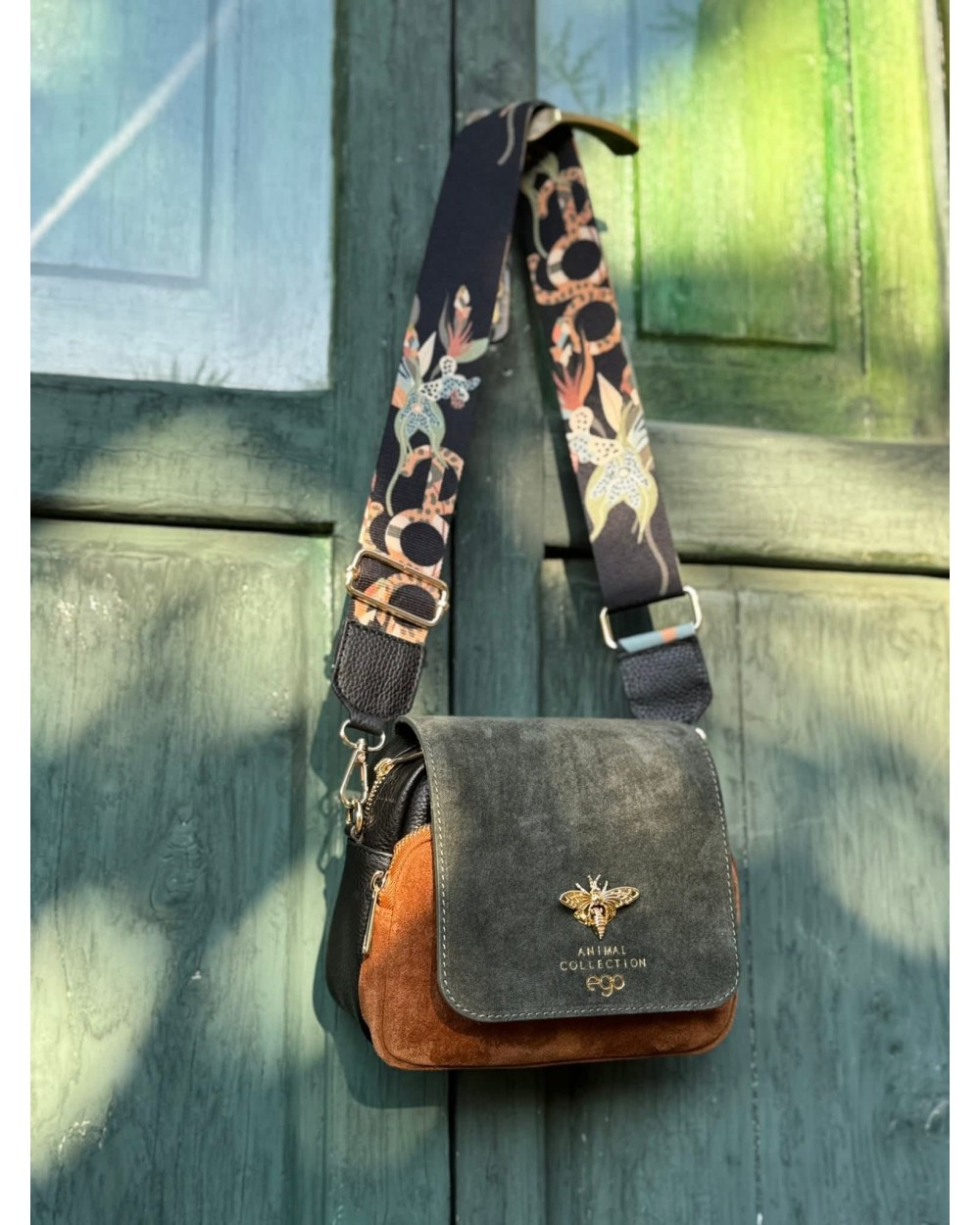 Ego Pszczółka HIT listonoszka tricolor zamszem khaki pomarańczowa