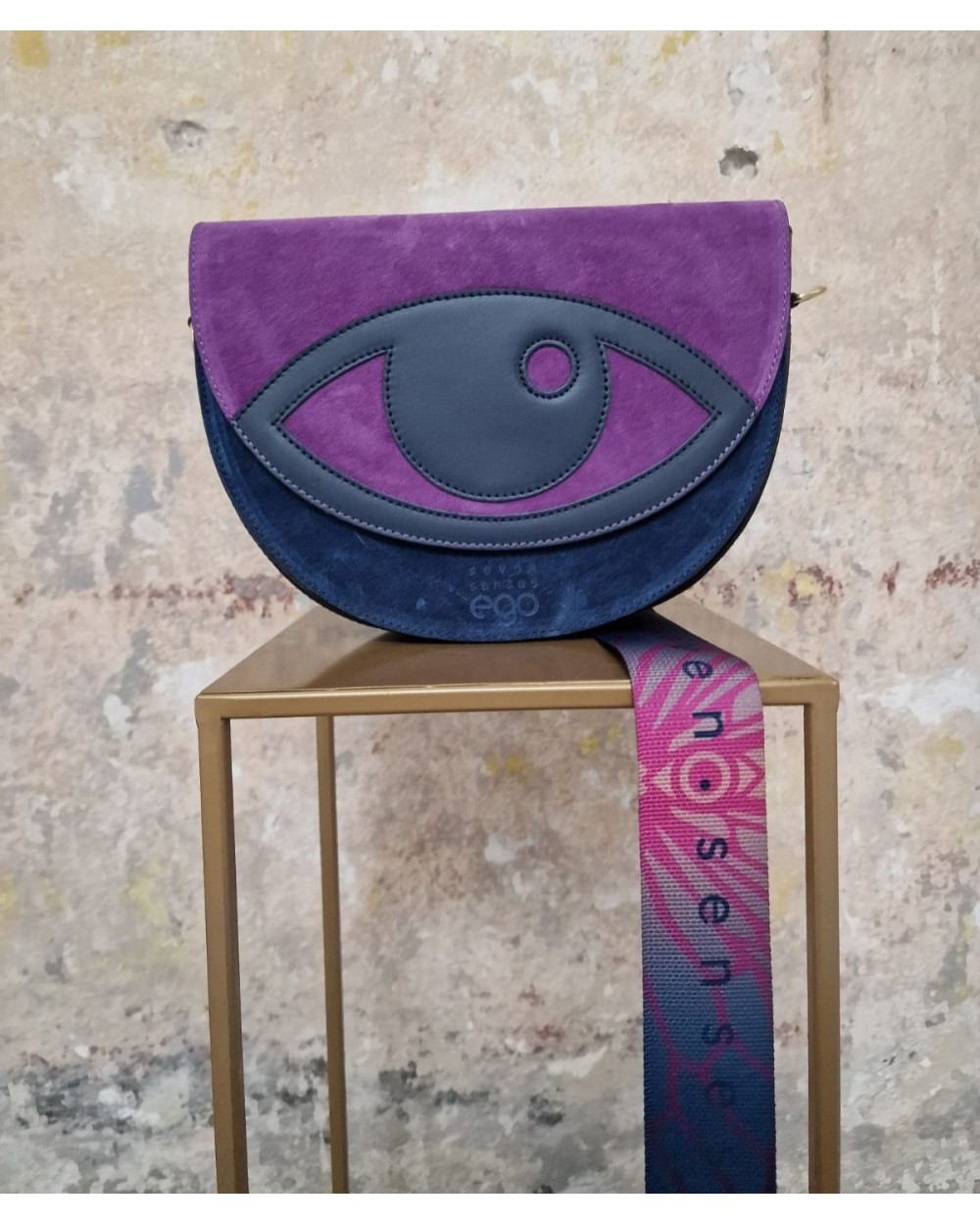 Ego półokrągła torebka OKO Seven Senses zamszowa fioletowo-granatowa
